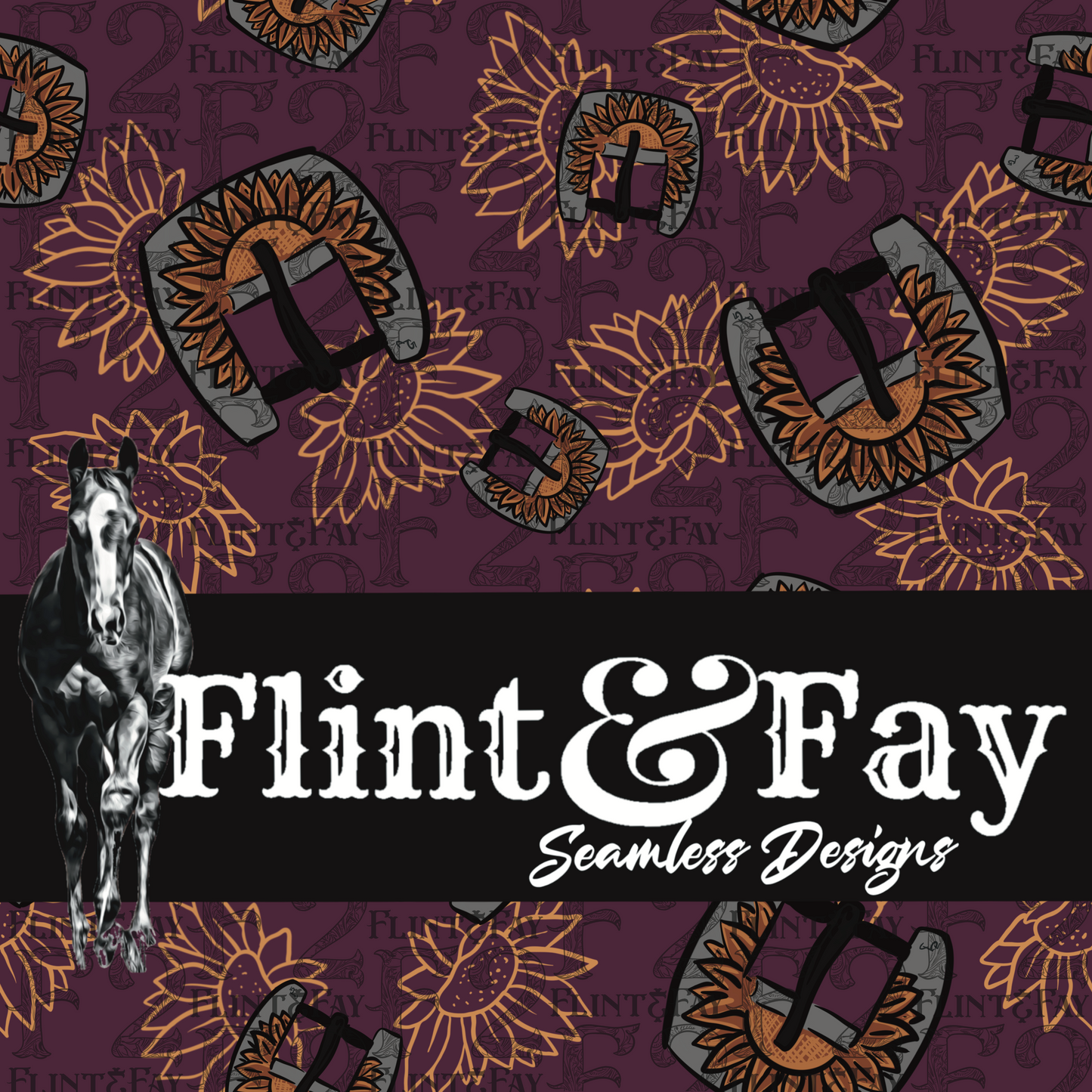 Sunflower Buckle Maroon Seamless Pattern