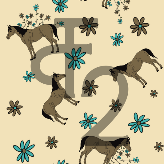 Brown Horse Turquoise Flower Seamless